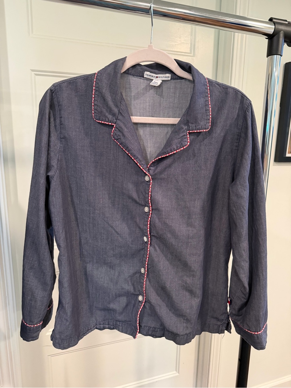 Tommy Hilfiger 100% Cotton Blue Pajama Set with Red Accents